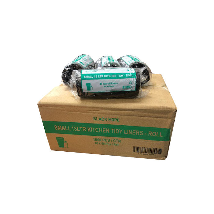 Small 18 Ltr Tidy Liners -Coreless Roll. - 1 Box Black